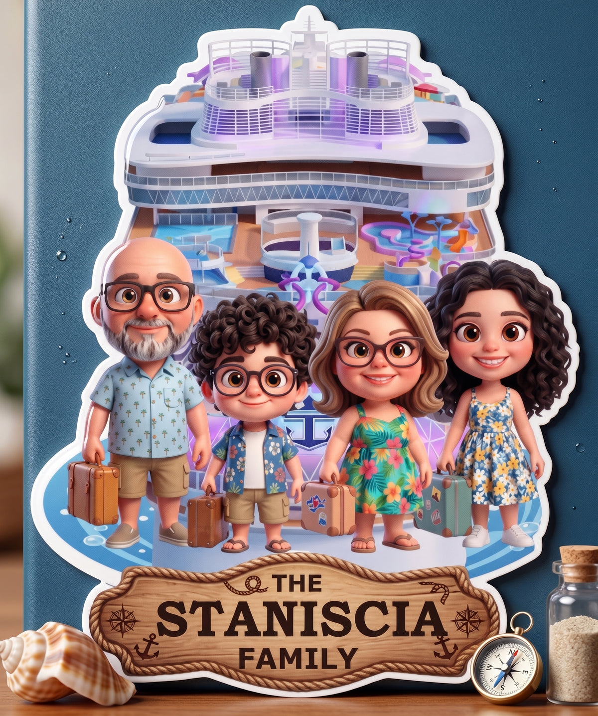 Personalized Family Cruise Magnet — Custom Caricature Cabin Door Decoration
