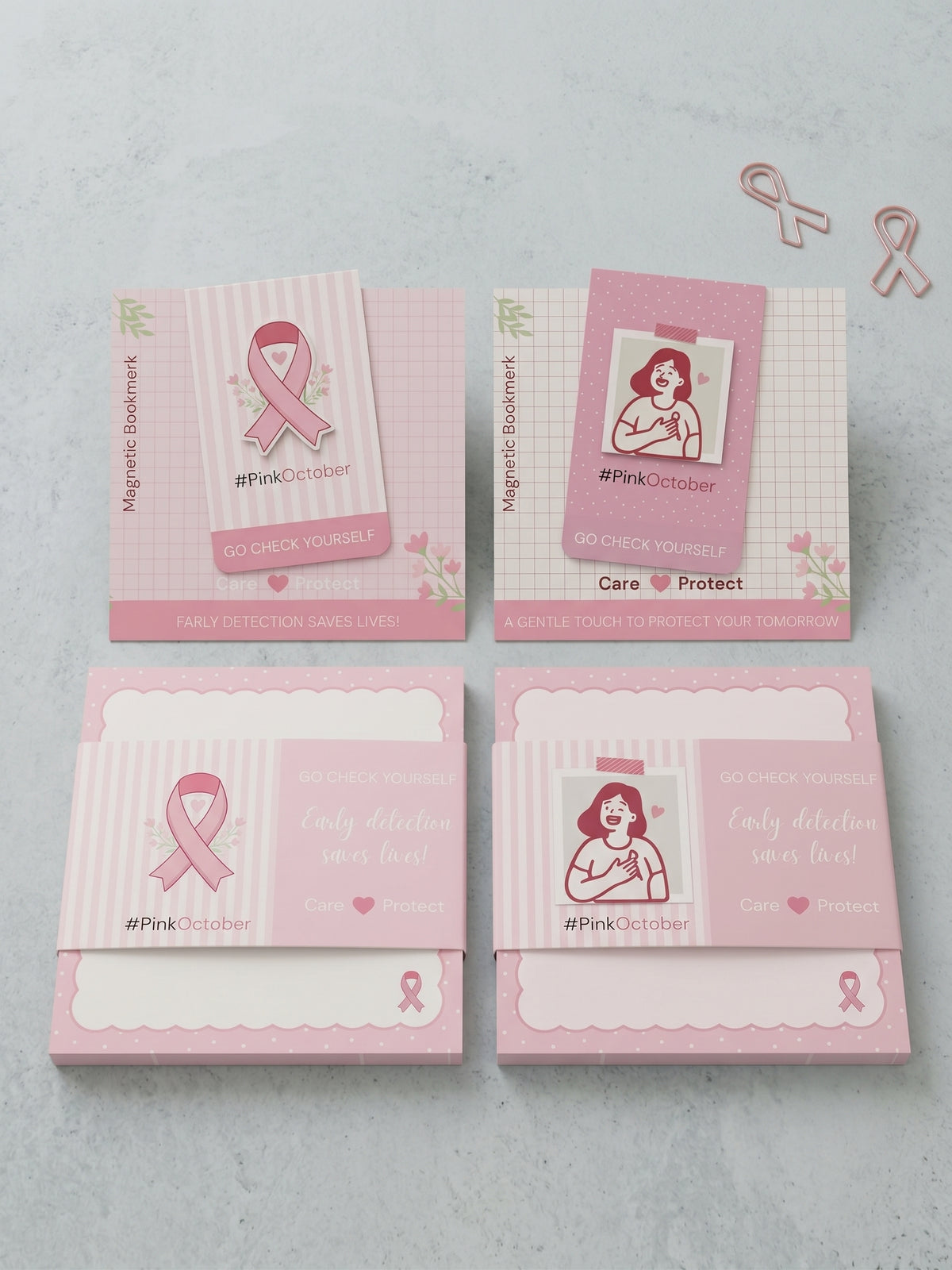 Pink October Kit: mini notepad and magnetic bookmark