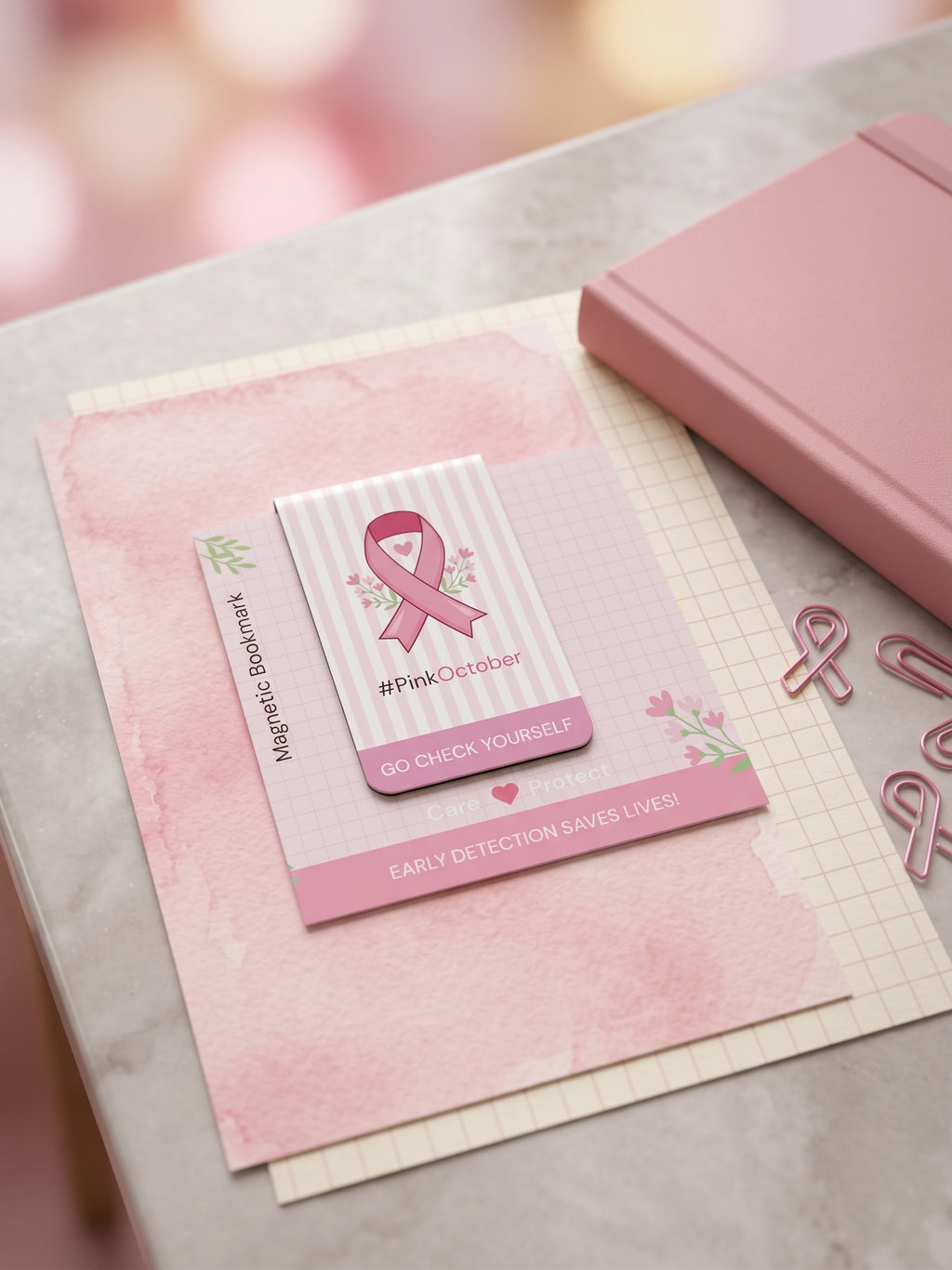 Pink October Kit (Notepad + Bookmark) — Personalized or Logo