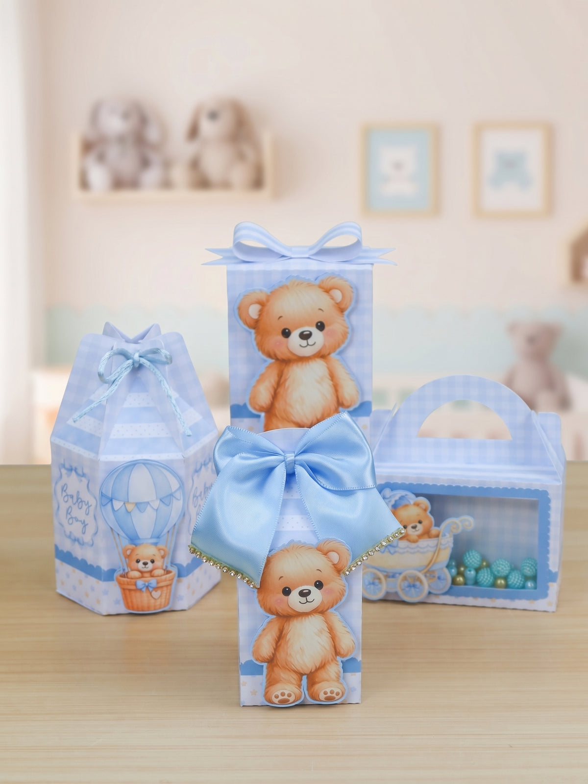 Blue Baby Bear Party Favor Box Kit